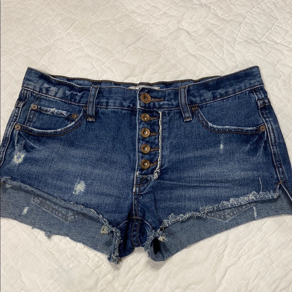 Free People Blue Jean Shorts Distressed Cut-Off size 25